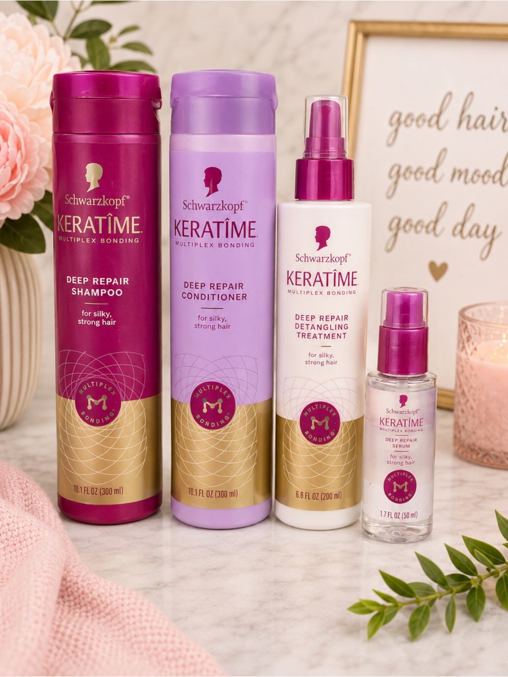 NEW! Schwarzkopf KERATIME Hair Repair Bundle Shampoo Conditioner Treatment Oil